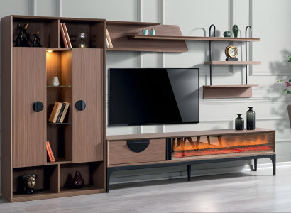 Wohnwand Wohnzimmer Möbel TV-Ständer Moderne Bücherregal Design Einrichtung