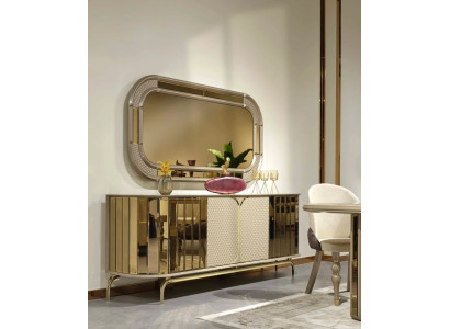 Designer Sideboard Gold Beige Spiegel Holz Anrichte Design Möbel Konsole