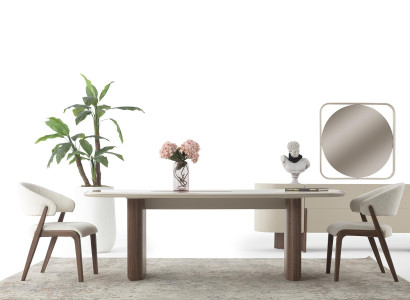 Weiß-Braune Esszimmergarnitur Robuster Esstisch Designer 4x Lehnstühle