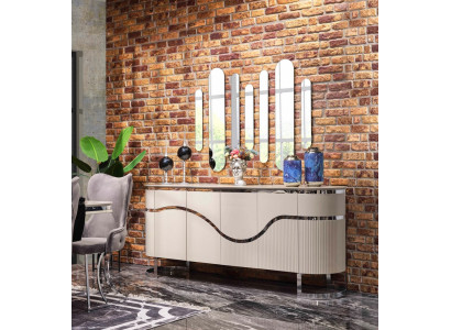 Sideboard Spiegel Esszimmer Holz Esszimmer Set Gruppe Design Garnitur 5tlg
