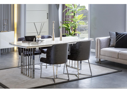 Weiß Esstisch 4x Stühle Esszimmer Set Essgruppe Gruppe Stühle Tische