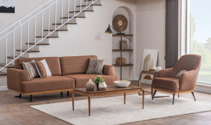 Elegantes Braunes Dreisitzer-Sofa mit Modern Design für Wohnzimmer