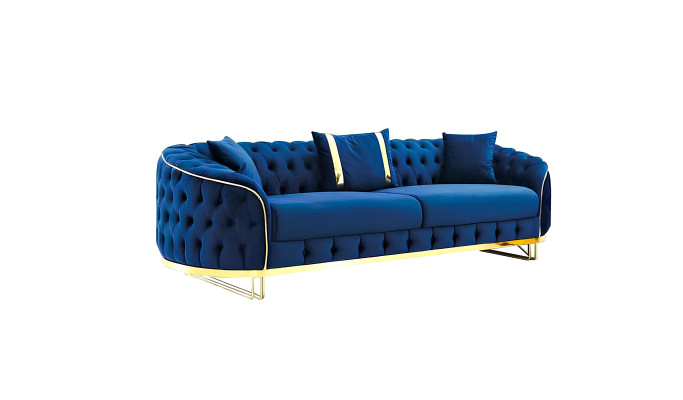 Blaues Chesterfield Sofa Designer Wohnzimmer Dreisitzer Edelstahl Möbel