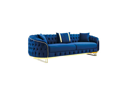 Blaues Chesterfield Sofa Designer Wohnzimmer Dreisitzer Edelstahl Möbel
