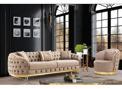Designer Wohnzimmer Set 3-Sitzer Sofa und Sessel Beige Farbe 2tlg. neu