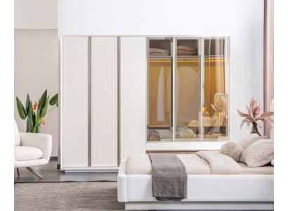 Weißer Kleiderschrank Schlafzimmer Schrank Robuster 6 türiger Glasschrank