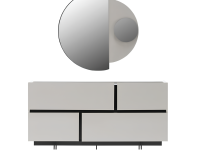 Stilvolle Schlafzimmer Anrichte Designer Holz Kommode Spiegel 2tlg Set