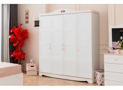 Weißer 4-Türiger Kleiderschrank Designer Holz Schrank Kinderzimmer Möbel