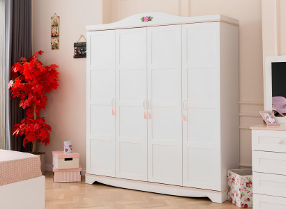 Weißer 4-Türiger Kleiderschrank Designer Holz Schrank Kinderzimmer Möbel