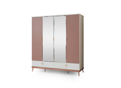 Moderner Kinderzimmer Glasschrank Holz Kleiderschrank 4-Türige Möbel