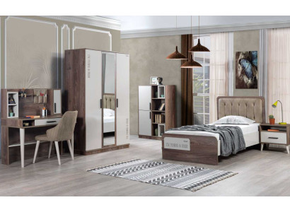 Komplettes Jugendzimmer Set Bett Bücherregal Nachttisch Holzmöbel 5tlg