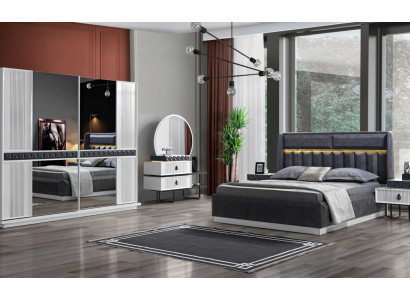 Grau-Weiße Schlafzimmer Möbel Textilbett Nachttische Luxus Schränke Neu