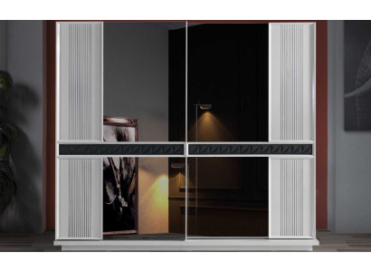 Weiß-Brauner Kleiderschrank Exklusiver Holzschrank Schlafzimmer Möbel