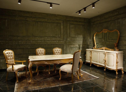 Weiß-Goldene Esszimmer Möbel Designer Esstisch 4x Stühle Anrichte 7tlg