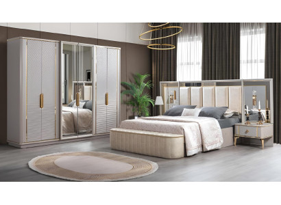 Schlafzimmer Set Luxus Komplettes Bett 2x Nachttisch Kleiderschrank 4tlg Möbel