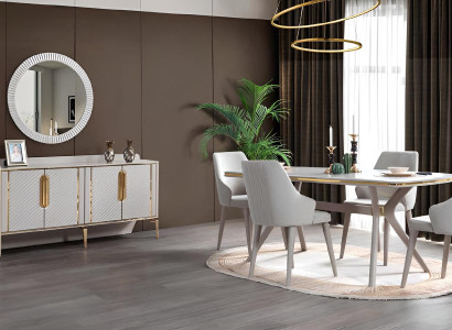 Tisch 6x Stühle Sideboard mit Spiegel 8tlg Esszimmer Set Garnitur Möbel