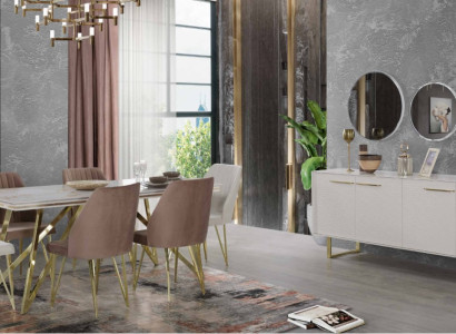 Exklusive Esszimmer Möbel Designer Edelstahl Garnitur Esstisch Stühle