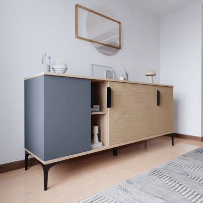 Braun Grau Helles Modern Rechteckig Sideboard Wohnzimmer Luxus Design