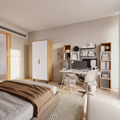 Schlafzimmer Kleiderschrank Modern Design Weiß Braun Zweifarbig Luxus