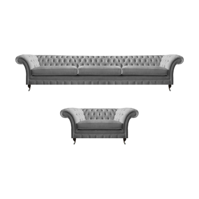 Garnitur Grau Möbel Sofagarnitur Sofa Dreisitzer Luxus Sessel Chesterfield