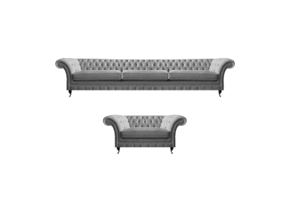 Garnitur Grau Möbel Sofagarnitur Sofa Dreisitzer Luxus Sessel Chesterfield