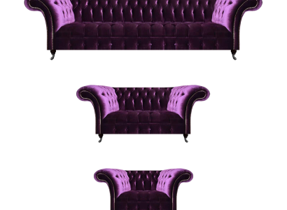 Moderne Chesterfield Lila Couchgarnitur Wohnzimmer Edle Sofas 3tlg Set