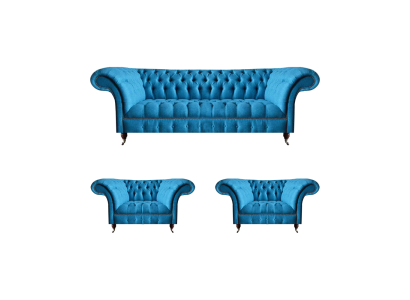 Wohnzimmer Chesterfield Sitzgarnitur Edler Dreisitzer 2x Polstersessel