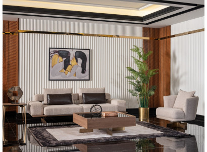 Beiger Holz-Textil Metall Sessel im modernen Design