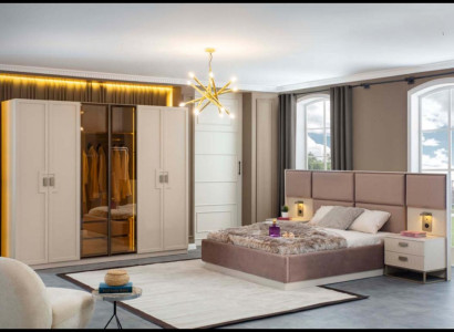 Beige Schlafzimmer Set Bett 2x Nachttische Schrank Luxus Möbel Holz 4tlg