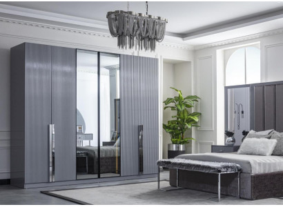 Graues Schlafzimmer Set 5 tlg. Bett Kleiderschrank Günstige Möbel Bank