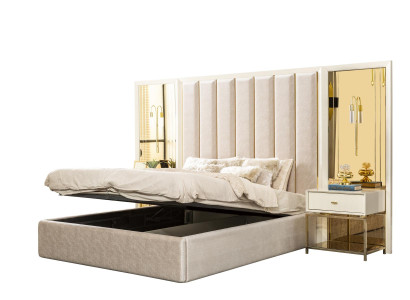 Beige Schlafzimmer Set Doppelbett Bett Nachttische Luxusmöbel  160x200