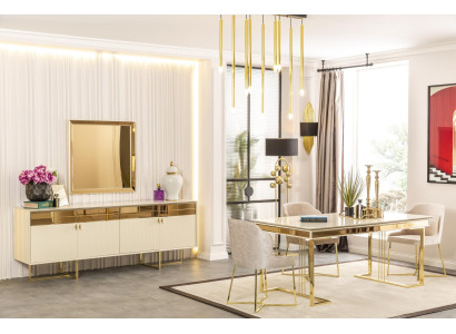 Stylish Gold Dining Set bequeme Stühle Tisch Küche Holzmöbel Luxusmöbel