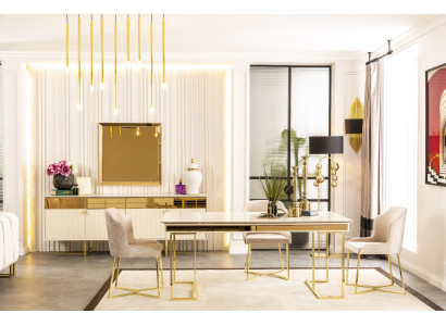 Gold Esszimmer Set Tisch Anrichte Spiegel Spiegel Luxus Möbel Holz neu