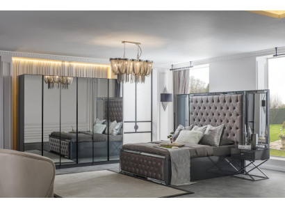 Moderne Schlafzimmer Möbel Chesterfield Bett Schrank Set Komplett 5tlg