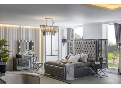 Graues Schlafzimmer Set Doppelbett Chesterfield Nachttische stilvolle neu