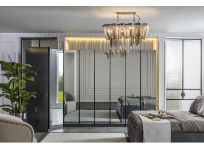 Grau verspiegelter Eckkleiderschrank Luxus Schlafzimmermöbel Spiegeltüren