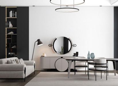 Esszimmer Set Esstisch 4x Stühle Kommode mit Spiegel weiß Modern Essgruppe
