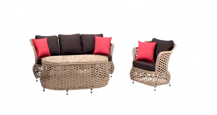 Gartenmöbel Sofa 3 Sitzer Sessel Robuste Garten Braun Garnitur Couchtisch