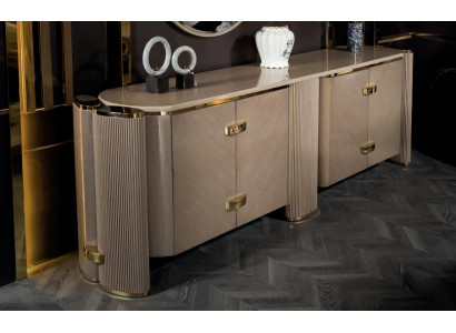 Sideboard Wohnzimmer Einfarbig Möbel Luxus Design Einrichtung metall Beige Holz