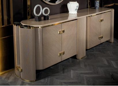 Sideboard Wohnzimmer Einfarbig Möbel Luxus Design Einrichtung metall Beige Holz