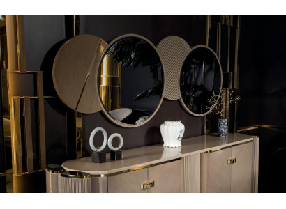 Spiegel Wohnzimmer Einfarbig Möbel Luxus Design Einrichtung metall Beige Holz