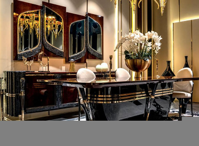 Esszimmer Set 3tlg Esstisch Sideboard mit Spiegel Moderne Möbel Luxus Einfarbig