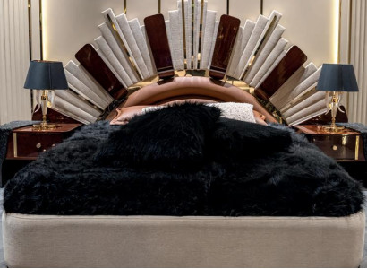 Bett Betthaupt Moden Schlafzimmer Erwachsene Helles Holz Beige JV Möbel Neu