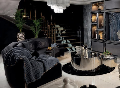 Set Sofa 4 Sitzer Couchtisch 2tlg Luxus Wohnzimmer Modern Schwarz  Polyester Neu