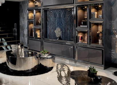 TV Schrank Lowboard Couchtisch Schränke Dunkles Holz Edelstahl Regale Modern Neu