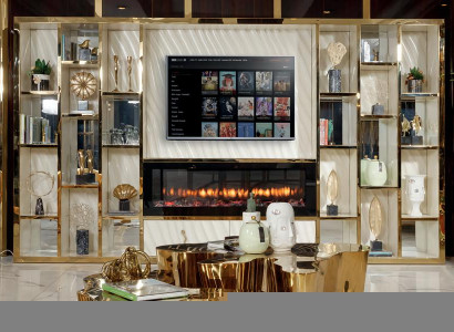 TV Schrank Lowboard Gold WohnZimmer Schränke Holz Edelstahl Modern Regale Neu