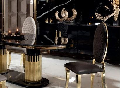 Stühl Gold Wohnzimmer Esszimmer Polyester Garnitur Küche Schwarz Modern Neu