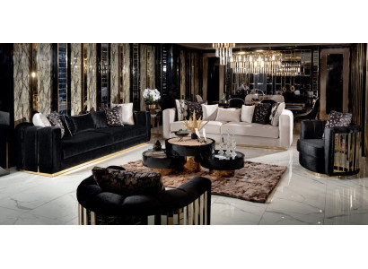 Schwarzes Sofa Set 5-teilig mit Kissen, Modern, 3-Sitzer und Sessel
