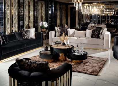 Schwarzes Sofa Set 5-teilig mit Kissen, Modern, 3-Sitzer und Sessel