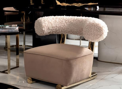 Sessel Luxus Wohnzimmer Polyester Stoff Beige Jugendliche Ästhetik Schönheit